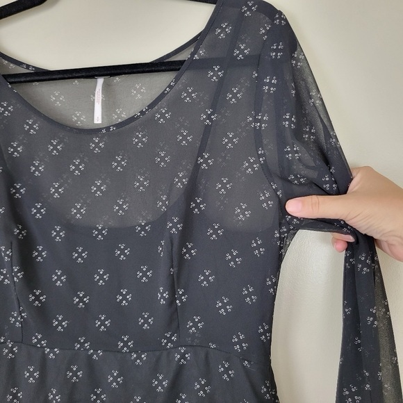 Free People Sheer Black Baby Dee Chiffon Long Sleeve Fit and Flare Dress Sz S - Picture 9 of 13